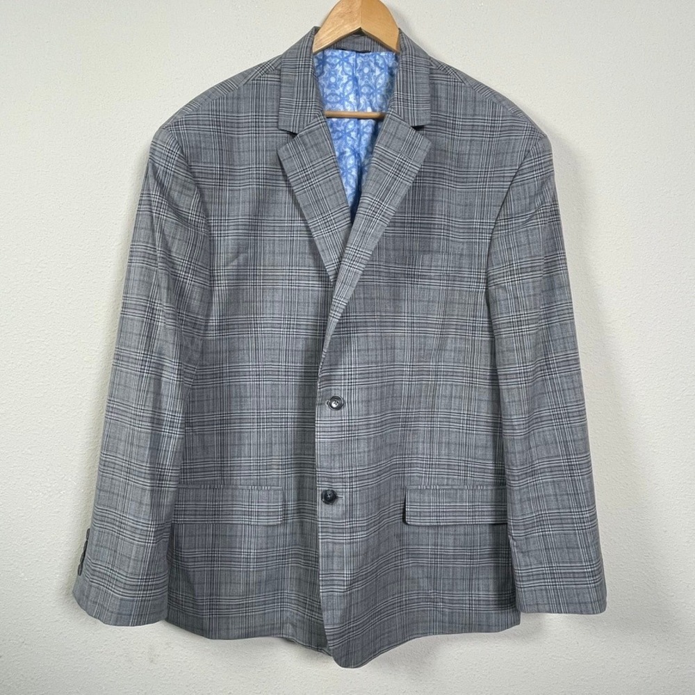 Oak Hill Sport Coat Mens 2XL Grey Glen Plaid Stretch Two Button Blazer Jacket